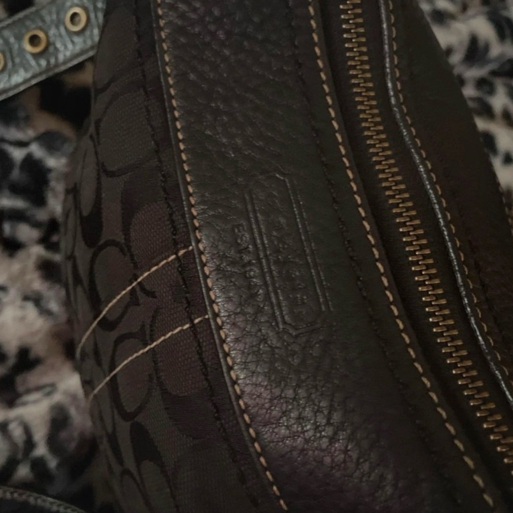 Coach Dark Brown Leather Monogram Bag